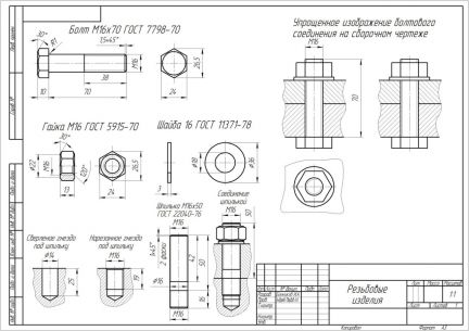 Чертеж болт м20 90