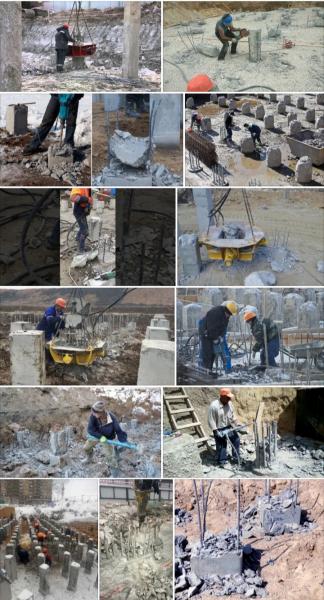 Распушение срубка оголовков срезка, обрубка жб свай 