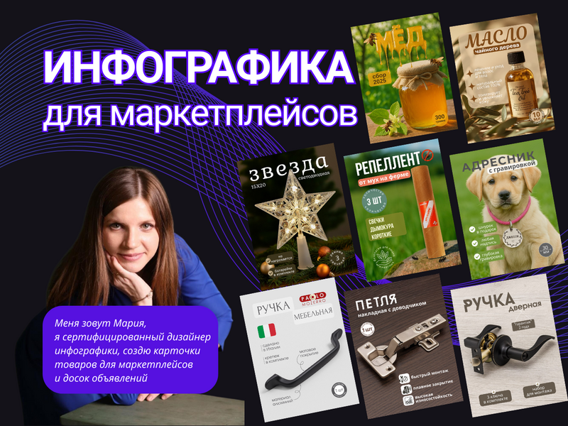 Инфографика, дизайн объявлений, визитки