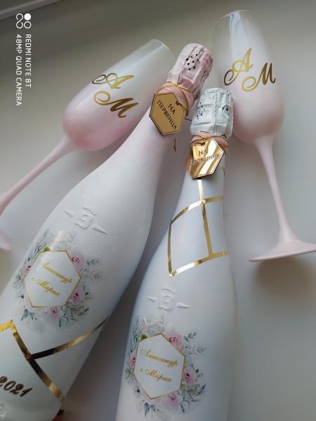 Свадебные бутылки, свадебное шампанское, украшение бутылок шампанского- ремонты-бмв.рф