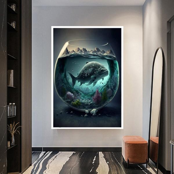 Необычная картина маслом Кит в аквариуме