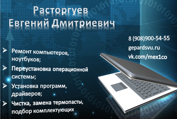 Евгений Расторгуев:  Ремонт компьютеров, ноутбуков любой сложности