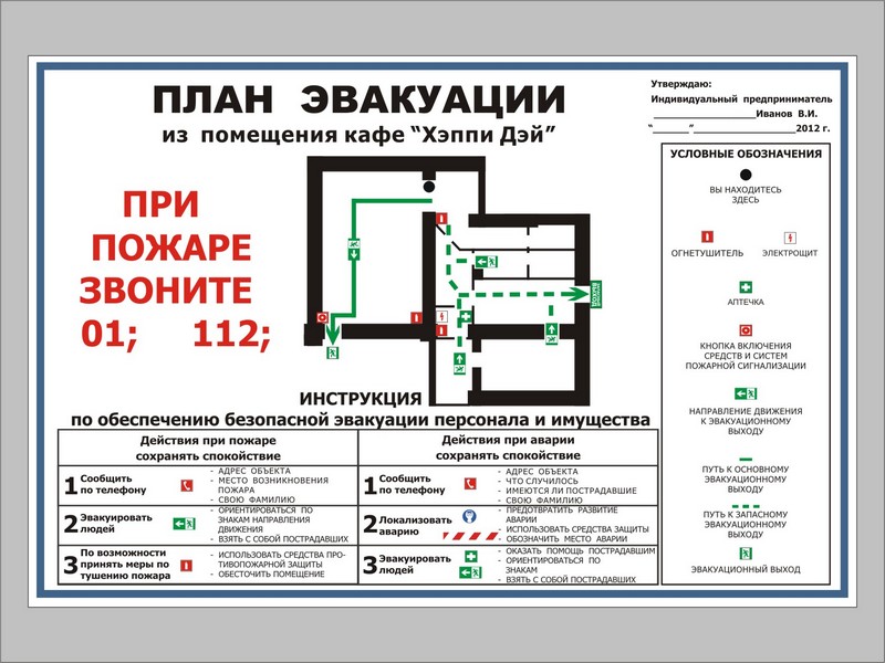 План эвакуации при пожаре кафе