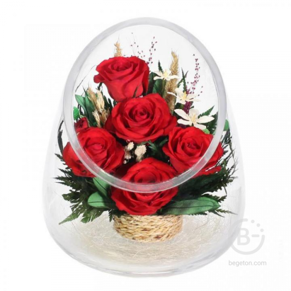 Максим:  Живые цветы в вакууме в стекле «Красная страсть»