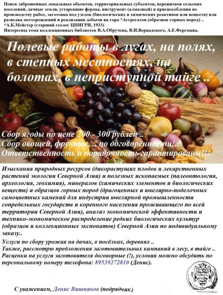 Денис Александрович Вишняков:  Изыскания урожая 2020