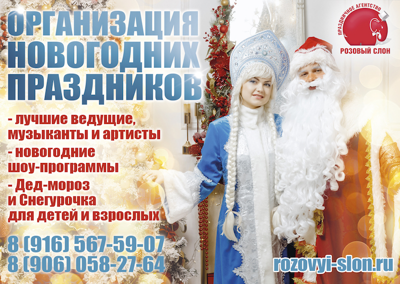 Розовый слон:  Заказать Деда Мороза и Снегурочку на дом в Солнечногорске.