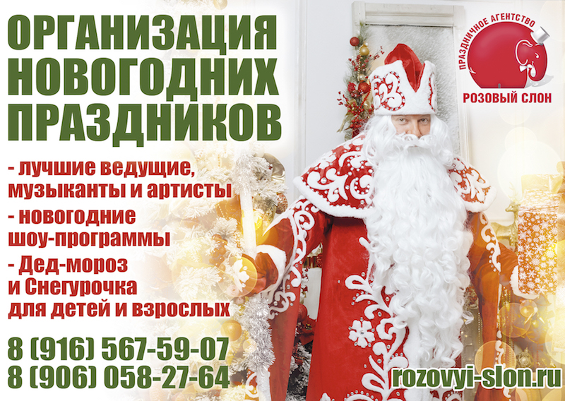Розовый слон:  Заказать Деда Мороза и Снегурочку на дом в Солнечногорске.